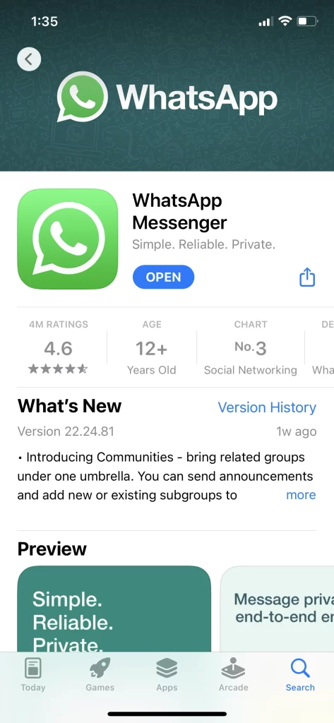Installing WhatsApp From iOS App Store
