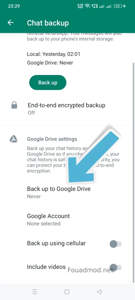 Whatsapp backup to google drive