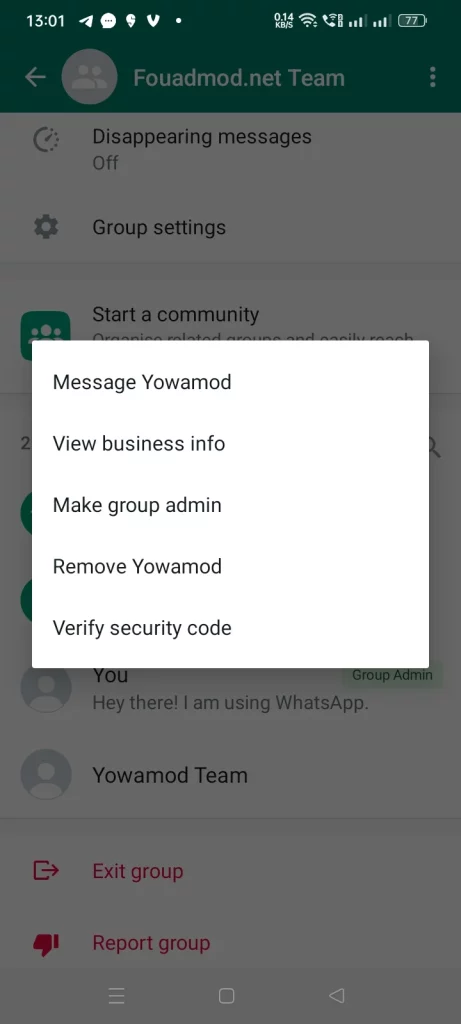 Whatsapp group member options
