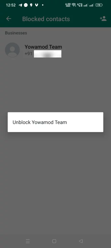 Whatsapp unblock contact screen
